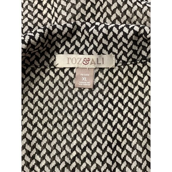 ROZ & ALI Black White Pattern Button Top Petite XL Roll Tab Cuffs Rayon Stretch - Picture 5 of 8